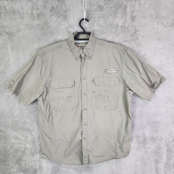 Mens Green Magellan Fishing Shirt Button Down Short Sleeve Vented Cotton Size L - Picture 2 of 9